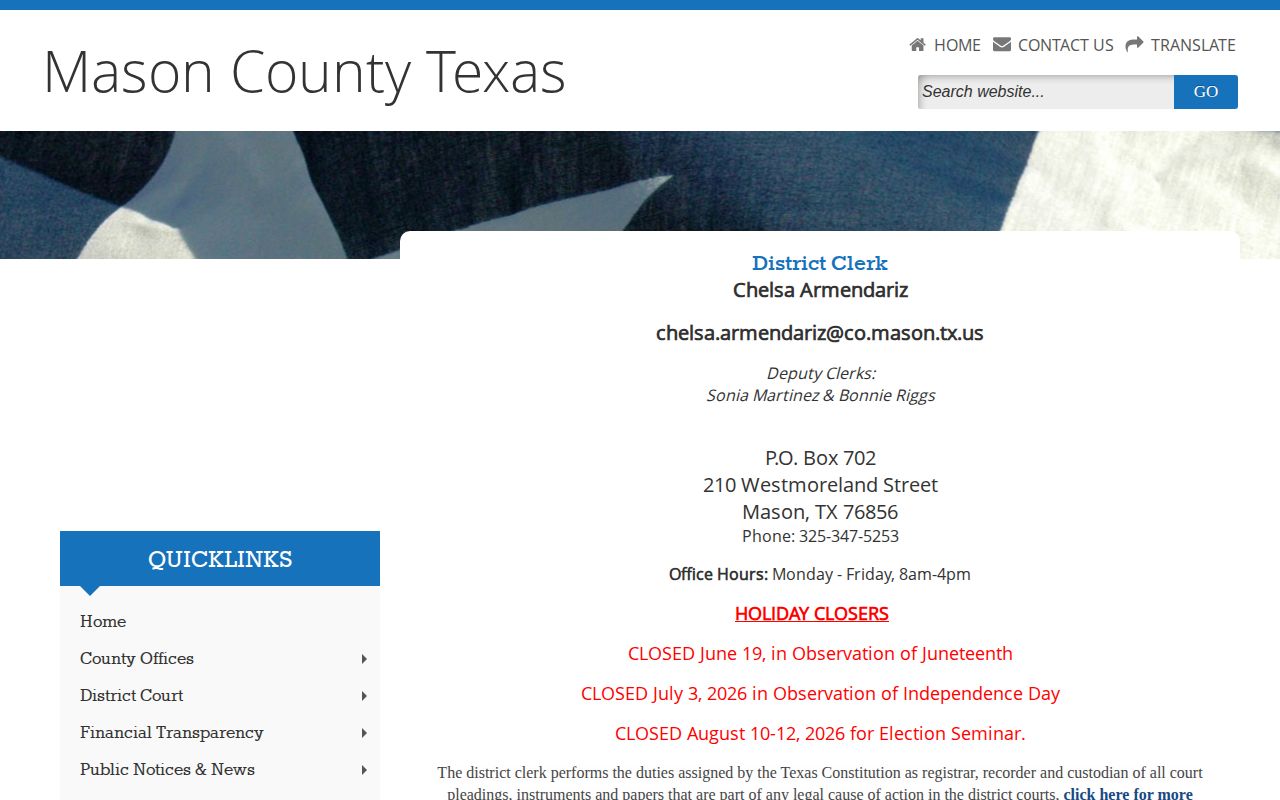 Mason County District Clerk release record and court order source