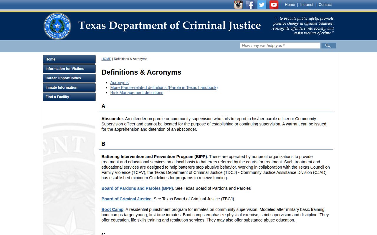 Official TDCJ definitions for release parole and discharge
